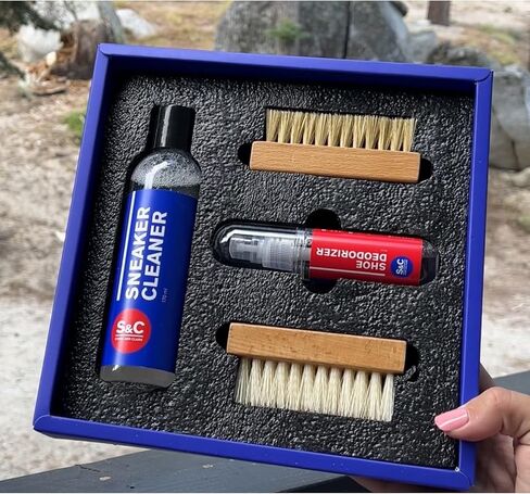 Premium Sneaker Cleaning Kit - 6 Oz. Shoe Cleaner, 1.4 Oz. Shoe Deodorizer Spray, Soft & Hard Bristle Shoe Brushes - Shoe Cleaner for White Sneakers, Nubuck, Suede, Canvas, Leather, Red, 123 in Kuwait
