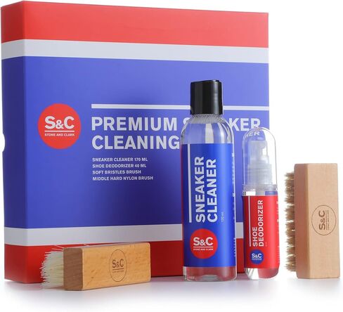 Premium Sneaker Cleaning Kit - 6 Oz. Shoe Cleaner, 1.4 Oz. Shoe Deodorizer Spray, Soft & Hard Bristle Shoe Brushes - Shoe Cleaner for White Sneakers, Nubuck, Suede, Canvas, Leather, Red, 123 in Kuwait