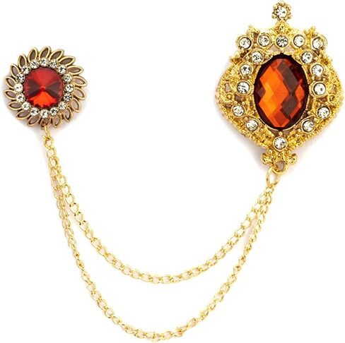 Knighthood Crowned Stone With Spiral Flower Sunshine And Hanging Tassel Chain Collar Pin Brooch, Suit Stud, Shirt Studs, Lapel Pin Accessories for Men Women in Saudi Arabia