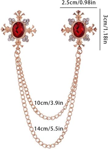 Shuxy 3 قطع الرجال بروش سلسلة معلقة بروش أخضر أزرق أحمر حجر الصليب كريستال شرابة سلسلة بروش بدلة بروش معدنية مسمار طية صدر السترة دبوس خمر حجر الراين دبوس الصدر دبوس بروش الزفاف، الذهب in Kuwait