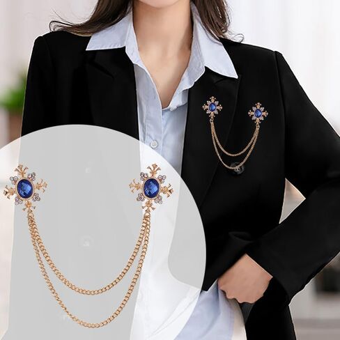 Shuxy 3 قطع الرجال بروش سلسلة معلقة بروش أخضر أزرق أحمر حجر الصليب كريستال شرابة سلسلة بروش بدلة بروش معدنية مسمار طية صدر السترة دبوس خمر حجر الراين دبوس الصدر دبوس بروش الزفاف، الذهب in Kuwait