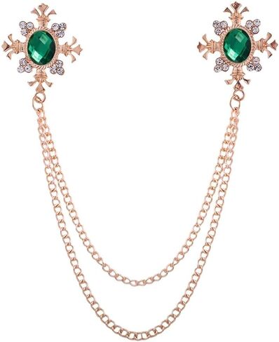 Shuxy 3 قطع الرجال بروش سلسلة معلقة بروش أخضر أزرق أحمر حجر الصليب كريستال شرابة سلسلة بروش بدلة بروش معدنية مسمار طية صدر السترة دبوس خمر حجر الراين دبوس الصدر دبوس بروش الزفاف، الذهب in Kuwait