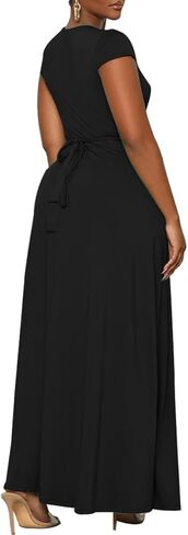 فستان نسائي طويل مثير من NADIA FRACA بأكمام قصيرة وفتحة رقبة على شكل V عميقة ورباط خلفي وخصر عالي وفتحة ملفوفة كاجوال فستان طويل للكوكتيل in Kuwait