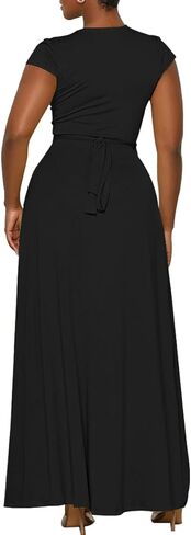 فستان نسائي طويل مثير من NADIA FRACA بأكمام قصيرة وفتحة رقبة على شكل V عميقة ورباط خلفي وخصر عالي وفتحة ملفوفة كاجوال فستان طويل للكوكتيل in Kuwait