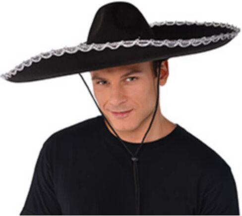 Forum Novelties Amscan Silver Trim Black Sombrero Halloween Costume Accessory, Adult, 21" dia. x 6", One Size in Saudi Arabia