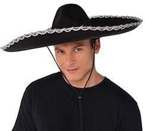Forum Novelties Amscan Silver Trim Black Sombrero Halloween Costume Accessory, Adult, 21" dia. x 6", One Size in Saudi Arabia