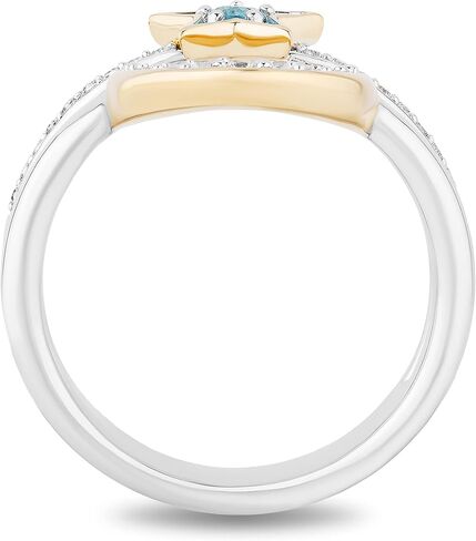 Jewelili Enchanted Disney Fine Jewelry Sterling Silver and 10K Yellow Gold 1/6 CTTW Diamond, Swiss Blue Topaz Aladdin 30th Anniversary Jasmine Star & Moon Ring in Saudi Arabia
