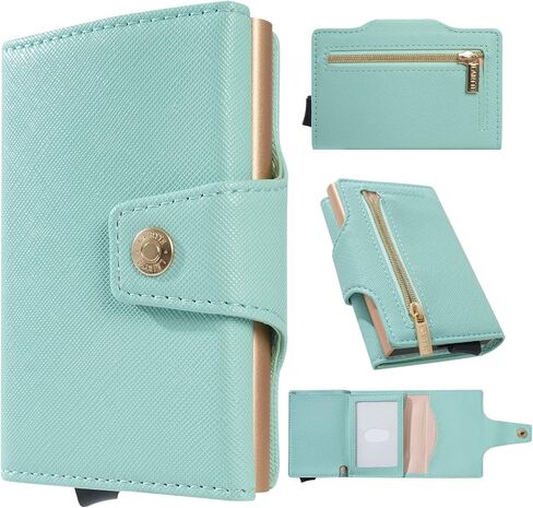 Credit Card Holder Business Card Holder Pop-up Card Wallets PU Leather Slim RFID Blocking Trigger Wallet Photos Available MIinimal Wallet（Light Green） in Saudi Arabia