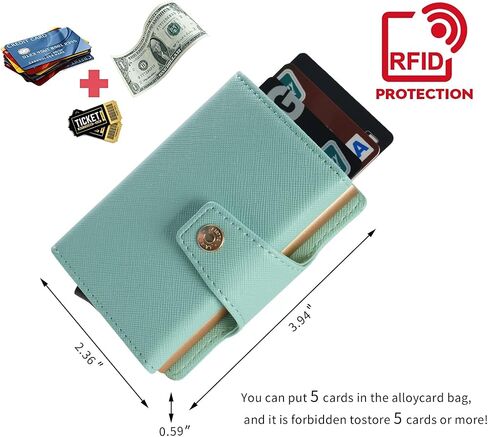 Credit Card Holder Business Card Holder Pop-up Card Wallets PU Leather Slim RFID Blocking Trigger Wallet Photos Available MIinimal Wallet（Light Green） in Saudi Arabia