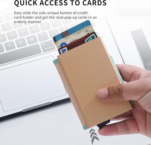 Credit Card Holder Business Card Holder Pop-up Card Wallets PU Leather Slim RFID Blocking Trigger Wallet Photos Available MIinimal Wallet（Light Green） in Saudi Arabia