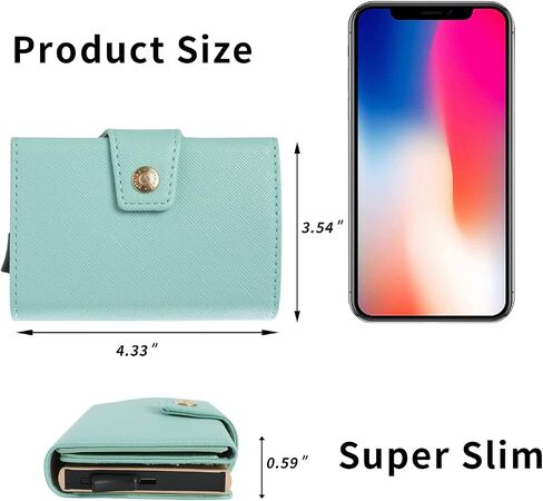 Credit Card Holder Business Card Holder Pop-up Card Wallets PU Leather Slim RFID Blocking Trigger Wallet Photos Available MIinimal Wallet（Light Green） in Saudi Arabia