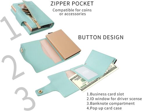 Credit Card Holder Business Card Holder Pop-up Card Wallets PU Leather Slim RFID Blocking Trigger Wallet Photos Available MIinimal Wallet（Light Green） in Saudi Arabia