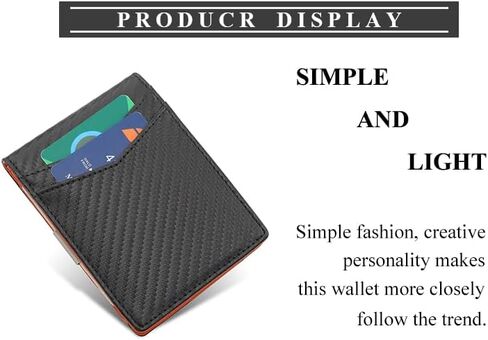 محفظة AZZS Minimalist للرجال والنساء - محفظة نحيفة من الجلد الطبيعي بحجب RFID مع 12 فتحة لبطاقة الائتمان، ومشبك نقود (أسود كربوني وبرتقالي) in Kuwait