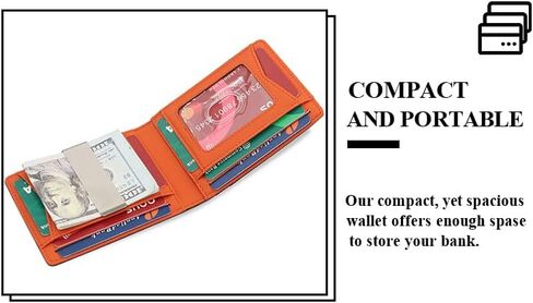 محفظة AZZS Minimalist للرجال والنساء - محفظة نحيفة من الجلد الطبيعي بحجب RFID مع 12 فتحة لبطاقة الائتمان، ومشبك نقود (أسود كربوني وبرتقالي) in Kuwait