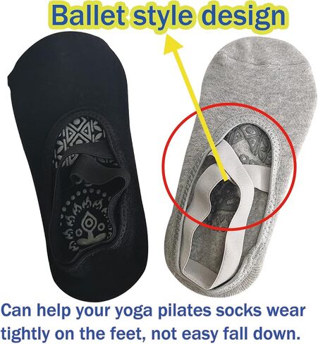 2 Pairs Yoga Socks Pilates Socks Non Slip Grip Socks for Women Pilates Ballet Barefoot Workout Non Slip Socks with Straps in Saudi Arabia