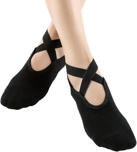 2 Pairs Yoga Socks Pilates Socks Non Slip Grip Socks for Women Pilates Ballet Barefoot Workout Non Slip Socks with Straps in Saudi Arabia