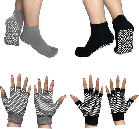 Yoga Socks And Gloves Set with Grips, Non Slip For Women Yoga Dance and Pilates & Workouts with Toes Y-G-YG2 in Kuwait