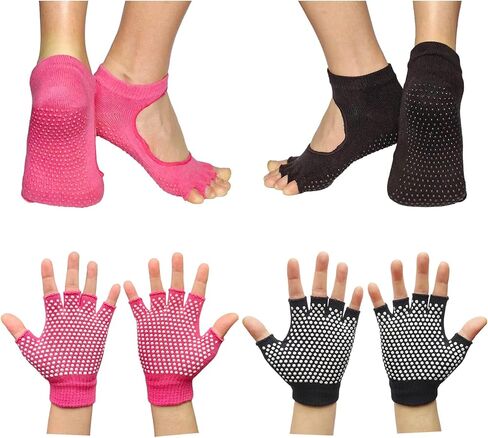 Yoga Socks And Gloves Set with Grips, Non Slip For Women Yoga Dance and Pilates & Workouts with Toes Y-G-YG2 in Kuwait