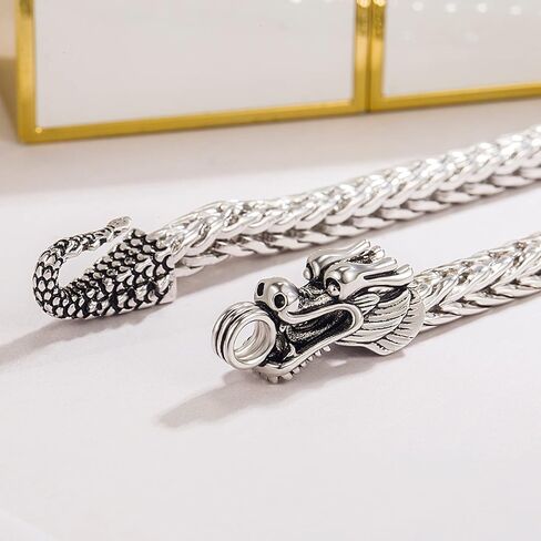 H&Beautimer Men 925 Sterling Silver Dragon Chain Necklace Fashion 5MM-20 22" 24" 26" Solid Thick squareLink Choker Boys Golden Jewelry Gift in Saudi Arabia