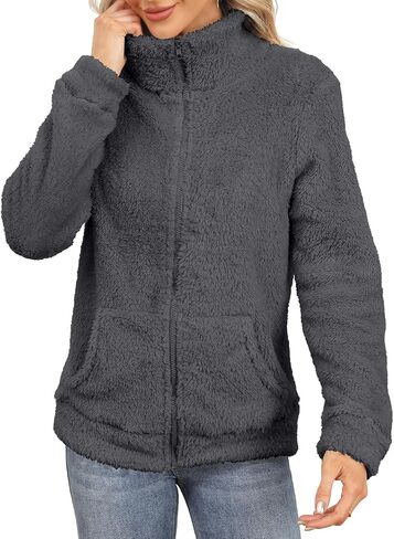 JUOIANTANG المرأة القطبية ابتزاز مبطن سستة الوقوف طوق سترة مبطن البلوز مع جيوب جانبية S-XXL in Kuwait