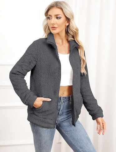 JUOIANTANG المرأة القطبية ابتزاز مبطن سستة الوقوف طوق سترة مبطن البلوز مع جيوب جانبية S-XXL in Kuwait