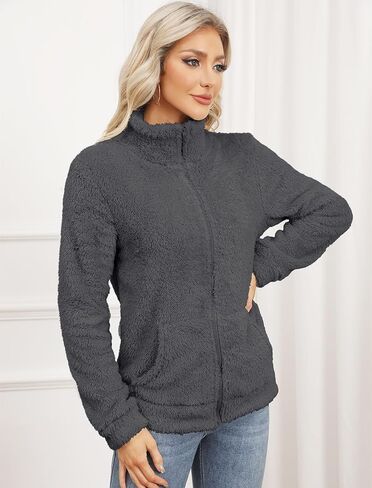 JUOIANTANG المرأة القطبية ابتزاز مبطن سستة الوقوف طوق سترة مبطن البلوز مع جيوب جانبية S-XXL in Kuwait