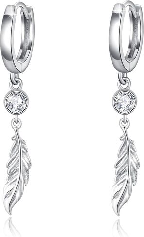 AOVEAO Feather Earrings,Angel Wing Earrings 925 Sterling Silver Feather Hook Earrings,Moonstone Feather Dangle Drop Earrings Hypoallergenic Angel Wing Feather Jewelry Gifts For Women Girls Sensitive Ears in Kuwait