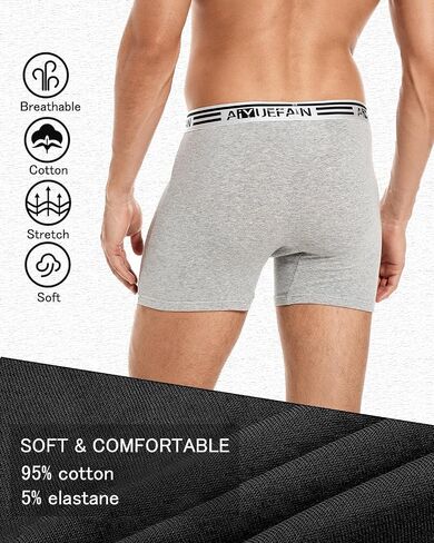 AIYUEFAN Men's Boxer Briefs Soft Breathable Cotton Mens Underwear Moisture-Wicking Comfortable Boxer Briefs for Men Multipack in Saudi Arabia
