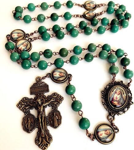 elegantmedical Hanmade Turguoies Prayer Beads Catholic MATER DOLOROSA Rosary Bronze Pardon Crucifix Necklace Gift Box (Turguoies) in Saudi Arabia