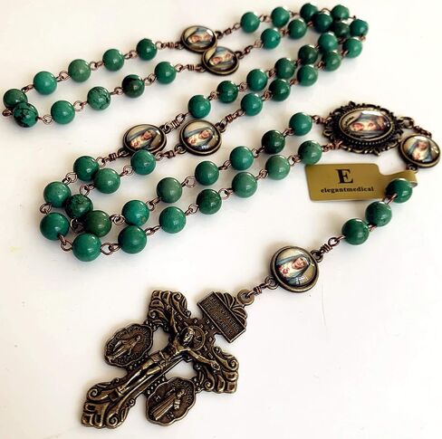 elegantmedical Hanmade Turguoies Prayer Beads Catholic MATER DOLOROSA Rosary Bronze Pardon Crucifix Necklace Gift Box (Turguoies) in Saudi Arabia