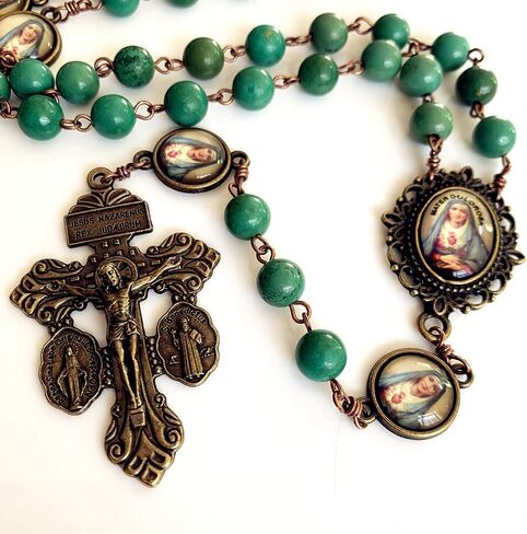 elegantmedical Hanmade Turguoies Prayer Beads Catholic MATER DOLOROSA Rosary Bronze Pardon Crucifix Necklace Gift Box (Turguoies) in Saudi Arabia