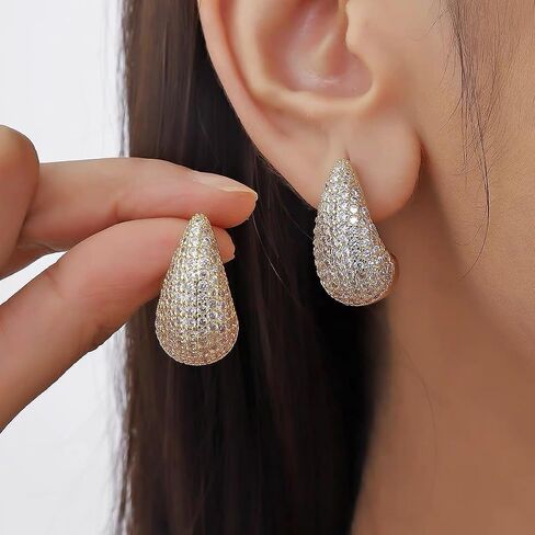 GELVTIC Chunky Gold Hoop Earrings Silver Teardrop Earrings for Women Water Drop Earrings Dupes Lightweight Dangling Earrings Rhinestone Crystal Dangle Earrings Cubic Zirconia Earrings Wedding Bridal Bridesmaids Fashion Valentine's Day Christmas Jewelry Gi in Saudi Arabia