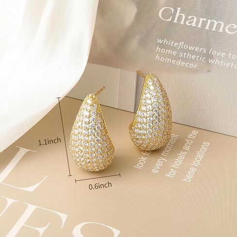 GELVTIC Chunky Gold Hoop Earrings Silver Teardrop Earrings for Women Water Drop Earrings Dupes Lightweight Dangling Earrings Rhinestone Crystal Dangle Earrings Cubic Zirconia Earrings Wedding Bridal Bridesmaids Fashion Valentine's Day Christmas Jewelry Gi in Saudi Arabia