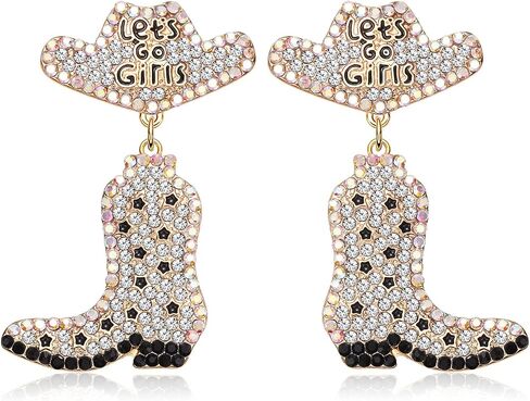 Western Earrings Sparkly Rhinestone Cowgirl Boot Drop Dangle Earrings Fun Handmade Country Concert Beaded Let’s Go Girls Dangling Earrings Statement Cowboy Bride Nashville Hat Earrings Jewelry Night Bachelorette Party Outfits Gifts for Women in Saudi Arabia