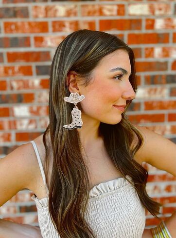 Western Earrings Sparkly Rhinestone Cowgirl Boot Drop Dangle Earrings Fun Handmade Country Concert Beaded Let’s Go Girls Dangling Earrings Statement Cowboy Bride Nashville Hat Earrings Jewelry Night Bachelorette Party Outfits Gifts for Women in Saudi Arabia