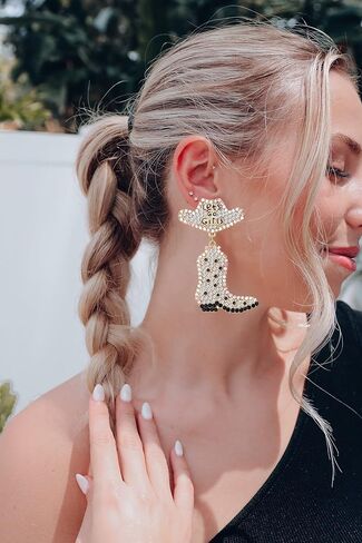 Western Earrings Sparkly Rhinestone Cowgirl Boot Drop Dangle Earrings Fun Handmade Country Concert Beaded Let’s Go Girls Dangling Earrings Statement Cowboy Bride Nashville Hat Earrings Jewelry Night Bachelorette Party Outfits Gifts for Women in Saudi Arabia