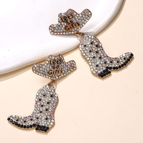 Western Earrings Sparkly Rhinestone Cowgirl Boot Drop Dangle Earrings Fun Handmade Country Concert Beaded Let’s Go Girls Dangling Earrings Statement Cowboy Bride Nashville Hat Earrings Jewelry Night Bachelorette Party Outfits Gifts for Women in Saudi Arabia