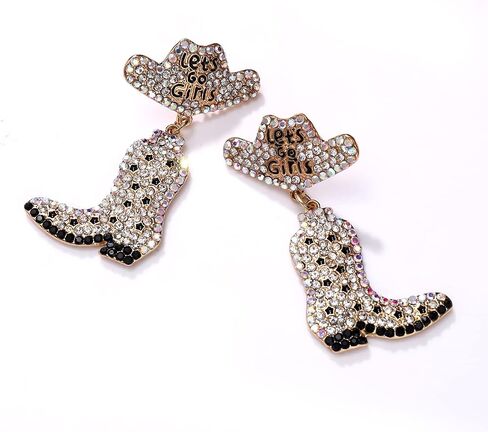 Western Earrings Sparkly Rhinestone Cowgirl Boot Drop Dangle Earrings Fun Handmade Country Concert Beaded Let’s Go Girls Dangling Earrings Statement Cowboy Bride Nashville Hat Earrings Jewelry Night Bachelorette Party Outfits Gifts for Women in Saudi Arabia