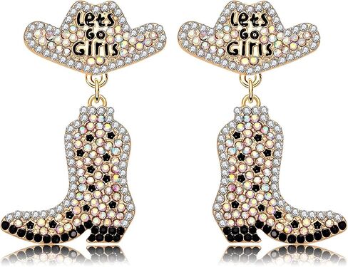Western Earrings Sparkly Rhinestone Cowgirl Boot Drop Dangle Earrings Fun Handmade Country Concert Beaded Let’s Go Girls Dangling Earrings Statement Cowboy Bride Nashville Hat Earrings Jewelry Night Bachelorette Party Outfits Gifts for Women in Saudi Arabia