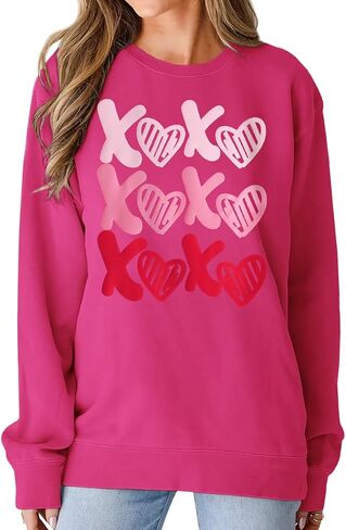 KEKEMI Women Valentine's Day Sweatshirt Retro XOXO Graphic Sweater Simple Heart Printed Shirt Casual Long Sleeve Pullover Top in Saudi Arabia