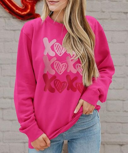 KEKEMI Women Valentine's Day Sweatshirt Retro XOXO Graphic Sweater Simple Heart Printed Shirt Casual Long Sleeve Pullover Top in Saudi Arabia