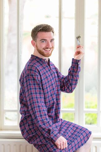 Lee Valley Men's Genuine Irish Cotton Flannel Nightshirt (LV28 Purple Navy Tartan,Medium) in Kuwait