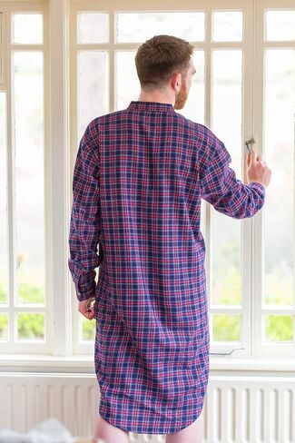 Lee Valley Men's Genuine Irish Cotton Flannel Nightshirt (LV28 Purple Navy Tartan,Medium) in Kuwait