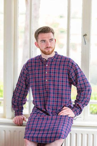 Lee Valley Men's Genuine Irish Cotton Flannel Nightshirt (LV28 Purple Navy Tartan,Medium) in Kuwait
