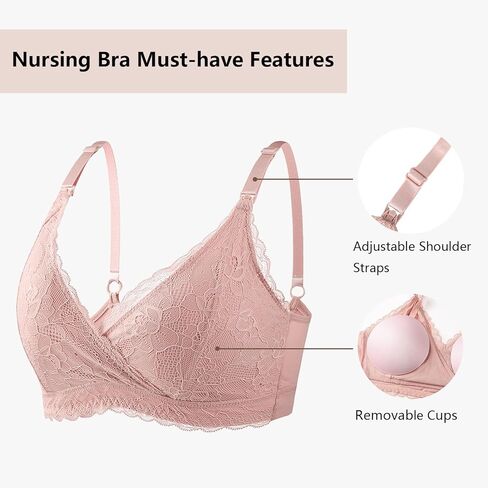 حمالات صدر للرضاعة من CuteStreet، حمالة صدر لاسلكية مبطنة من الدانتيل للرضاعة الطبيعية، حمالة صدر للأمهات ذات شكل طبيعي in Kuwait