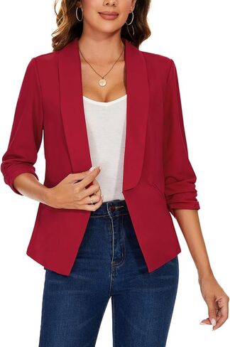 سترة نسائية من MINTILIMIT بأكمام مكشكشة 3/4 وطية صدر شال مفتوحة من الأمام سترات مكتب عمل غير رسمية سترة خفيفة الوزن مع جيوب in Kuwait