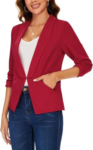 سترة نسائية من MINTILIMIT بأكمام مكشكشة 3/4 وطية صدر شال مفتوحة من الأمام سترات مكتب عمل غير رسمية سترة خفيفة الوزن مع جيوب in Kuwait