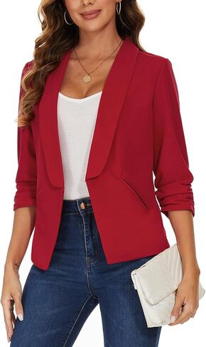 سترة نسائية من MINTILIMIT بأكمام مكشكشة 3/4 وطية صدر شال مفتوحة من الأمام سترات مكتب عمل غير رسمية سترة خفيفة الوزن مع جيوب in Kuwait