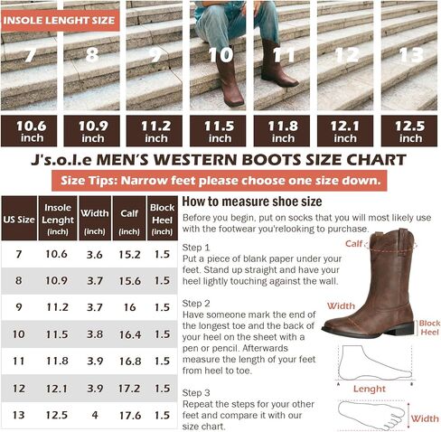 J's.o.l.e Cowboy Boots for Men Square Toe Classic Embroidered Western Boot Wide Calf in Saudi Arabia