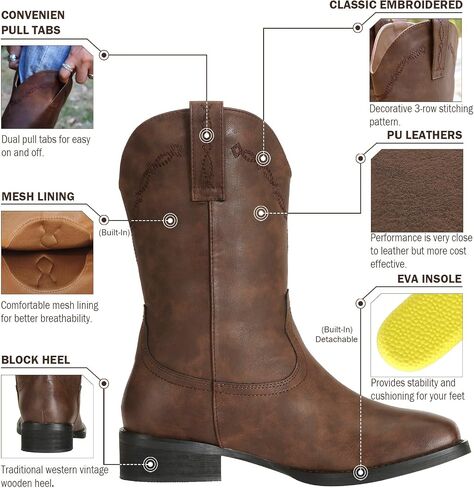 J's.o.l.e Cowboy Boots for Men Square Toe Classic Embroidered Western Boot Wide Calf in Saudi Arabia